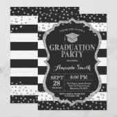 卒業パーティーブラックシルバーグリッター招待状 招待状 (正面/裏面)