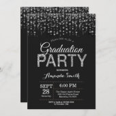 卒業パーティーブラックシルバーグリッター招待状 招待状 (正面/裏面)