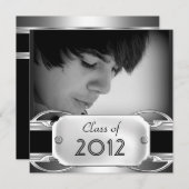 卒業パーティーブラックシルバーメタルオス 招待状 (正面/裏面)