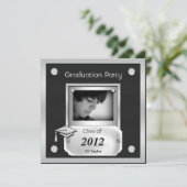 卒業パーティーブラックシルバーメタルルック 招待状 (スタンド正面)