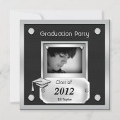 卒業パーティーブラックシルバーメタルルック 招待状 (正面)