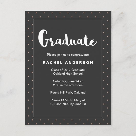 卒業パーティーブラックフェイク金ゴールドドット インビテーションポストカード (正面)