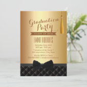 卒業パーティーブラックボウタイゴールドモダンフォイル 招待状 (スタンド正面)