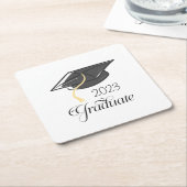 卒業パーティーブラック卒業キャップカスタム スクエアペーパーコースター (アングル)