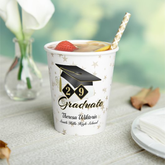 卒業パーティーブラック金ゴールドスターパーソナライズされた 紙コップ (インサイチュ)