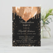 卒業パーティーブラック金ゴールドバルーン贅沢 招待状 (スタンド正面)