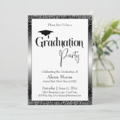 卒業パーティーブラック&ホワイトグラデーション紙吹雪 招待状 (スタンド正面)