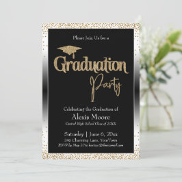卒業パーティーブラック&ホワイトグラデーション金ゴールド紙吹雪 招待状