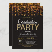 卒業パーティーブラック&金ゴールドグリッター招待状 招待状 (正面/裏面)