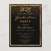 卒業パーティーブラックglam金ゴールド2025招待 ポストカード (正面)