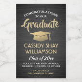 卒業パーティーブラッシュブラック金ゴールドとホワイトミニ ワインラベル (シングルラベル)