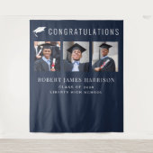 卒業パーティーブルーの写真撮影用背景 タペストリー (正面)