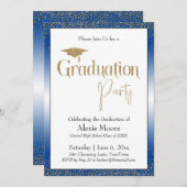 卒業パーティーブルーグラデーション金ゴールド紙吹雪 招待状 (正面/裏面)