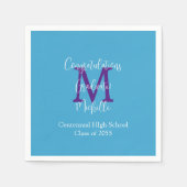 卒業パーティーブルーパープルホワイトネームモノグラム スタンダードカクテルナプキン (正面)