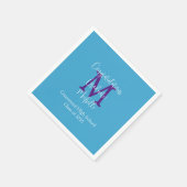 卒業パーティーブルーパープルホワイトネームモノグラム スタンダードカクテルナプキン (角)