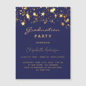 卒業パーティーブルー金ゴールドスターラグジュアリー磁気 マグネット招待状 (正面)
