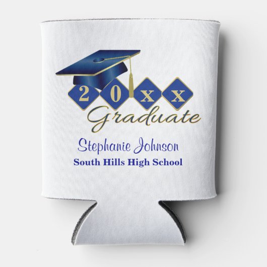 卒業パーティーブルー金ゴールドパーソナライズされた紙吹雪 缶クーラー (正面)