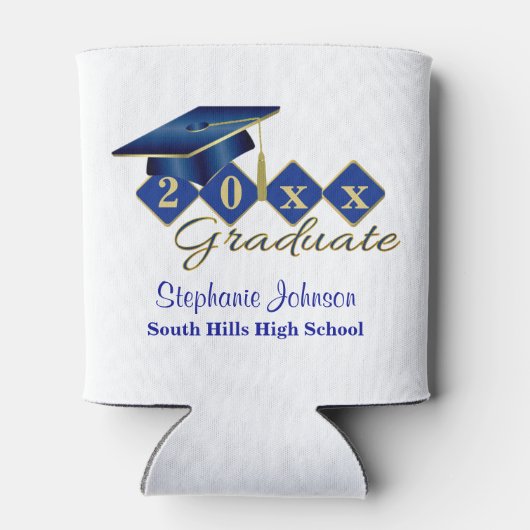 卒業パーティーブルー金ゴールドパーソナライズされた紙吹雪 缶クーラー (裏面)