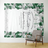 卒業パーティーホワイトグリーンバルーンストリーマー タペストリー (インサイチュ(横))