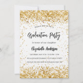 卒業パーティーホワイト金ゴールドグリッターラグジュアリー 招待状 (正面)
