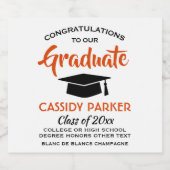 卒業パーティーモダンオレンジホワイトとブラック スパークリングワインラベル (シングルラベル)