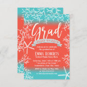 卒業パーティーモダンビーチサンゴ礁ヒトデ 招待状 (正面/裏面)
