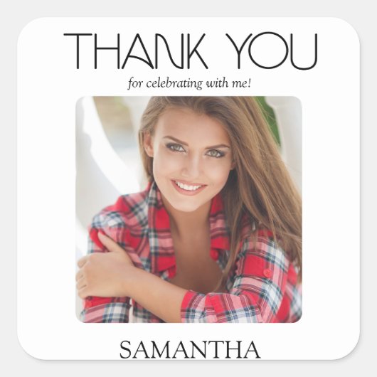卒業パーティーモダン写真ありがとう スクエアシール (正面)