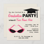 卒業パーティーレトロキャットアイピンクサングラス 招待状 (正面/裏面)