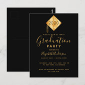 卒業パーティー上限ブラック金ゴールド2025への招待 ポストカード (正面/裏面)
