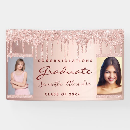 卒業パーティー写真バラ金ゴールドグリッターduo 横断幕 (横)