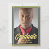 卒業パーティー写真ブルーと金ゴールドのMortarboards 招待状 (裏面)