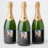 卒業パーティー写真白黒2025 スパークリングワインラベル (ボトル)