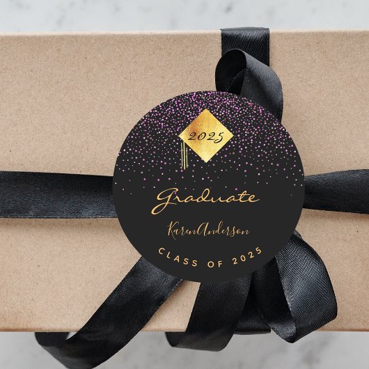 卒業パーティー卒業ブラックパープルキャップ ラウンドシール