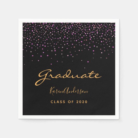 卒業パーティー卒業ブラックパープル金ゴールド スタンダードカクテルナプキン (正面)