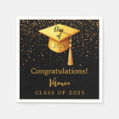 卒業パーティー卒業ブラック金ゴールドキャップ2025 スタンダードカクテルナプキン (正面)