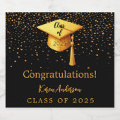 卒業パーティー卒業ブラック金ゴールドキャップ2025 スパークリングワインラベル (シングルラベル)