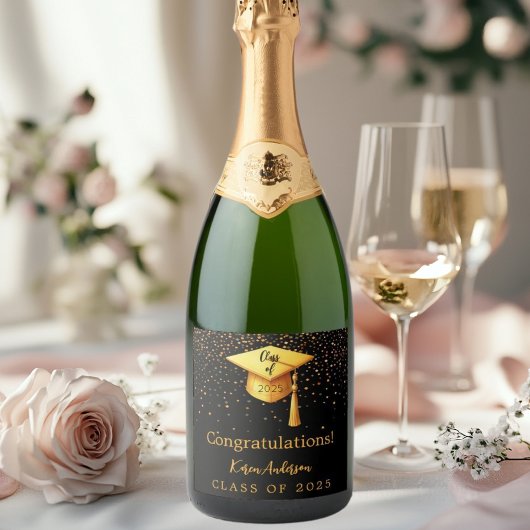 卒業パーティー卒業ブラック金ゴールドキャップ2025 スパークリングワインラベル
