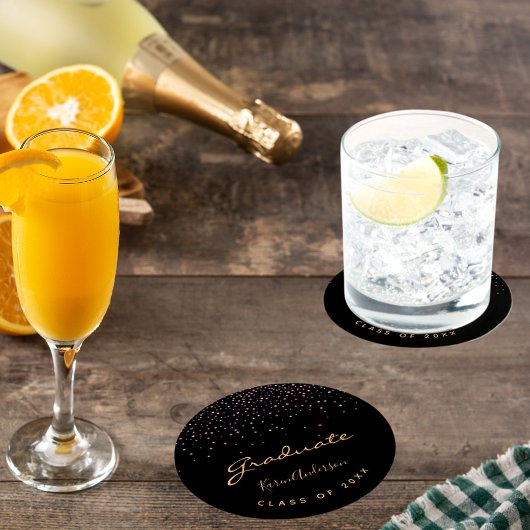 卒業パーティー卒業ブラック金ゴールドパープル ラウンドペーパーコースター