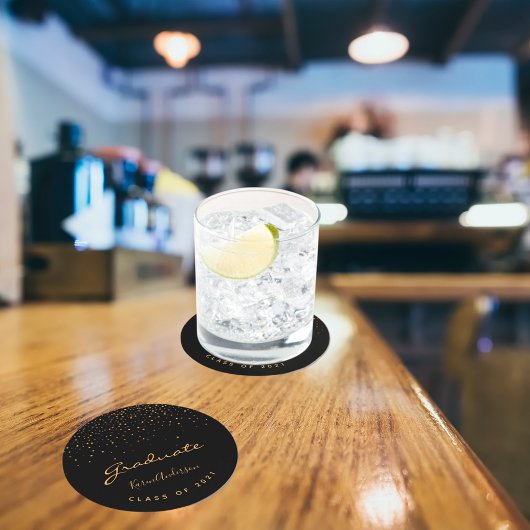 卒業パーティー卒業ブラック金ゴールド ラウンドペーパーコースター