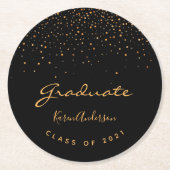 卒業パーティー卒業ブラック金ゴールド ラウンドペーパーコースター (正面)