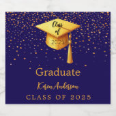 卒業パーティー卒業ブルー金ゴールドキャップ2025 スパークリングワインラベル (シングルラベル)