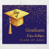 卒業パーティー卒業ブルー金ゴールドキャップ2025 スパークリングワインラベル (シングルラベル)