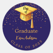 卒業パーティー卒業ブルー金ゴールドキャップ2025 ラウンドシール (正面)