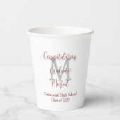 卒業パーティー名グレーモノグラムブルガンディーホワイト 紙コップ (裏面)