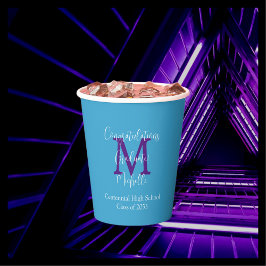 卒業パーティー名パープルモノグラムスカイブルー 紙コップ