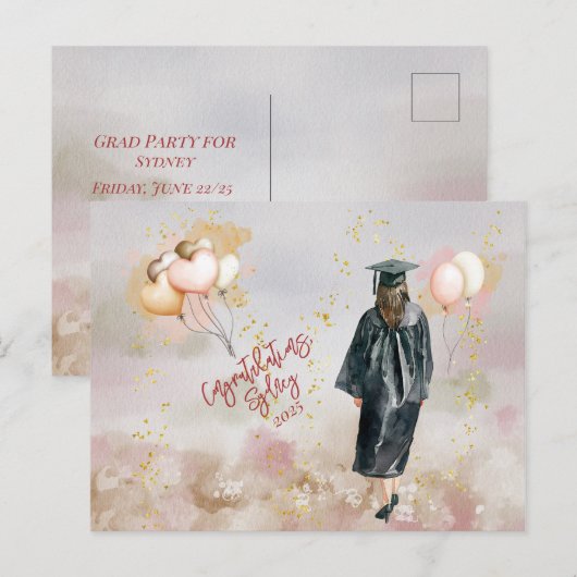 卒業パーティー娘おめでとう ポストカード (正面/裏面)