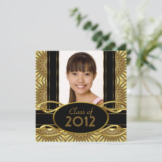 卒業パーティー抽象芸術ブラック金ゴールドガール 招待状 (スタンド正面)