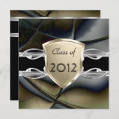 卒業パーティー抽象芸術ブラック金ゴールドシルバー 招待状 (正面/裏面)