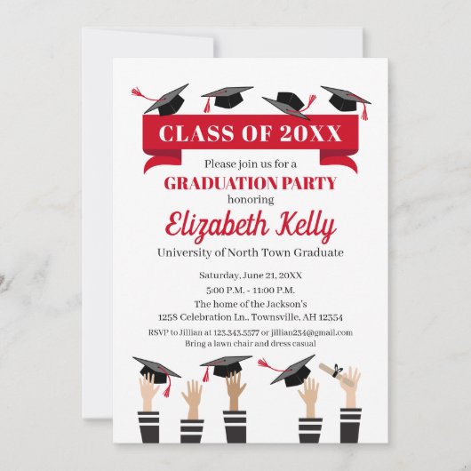 卒業パーティー招待状イン赤 招待状 (正面)