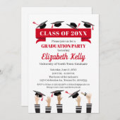 卒業パーティー招待状イン赤 招待状 (正面/裏面)